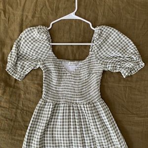 Short-Sleeve Smocked MIDI Dress in Green Check